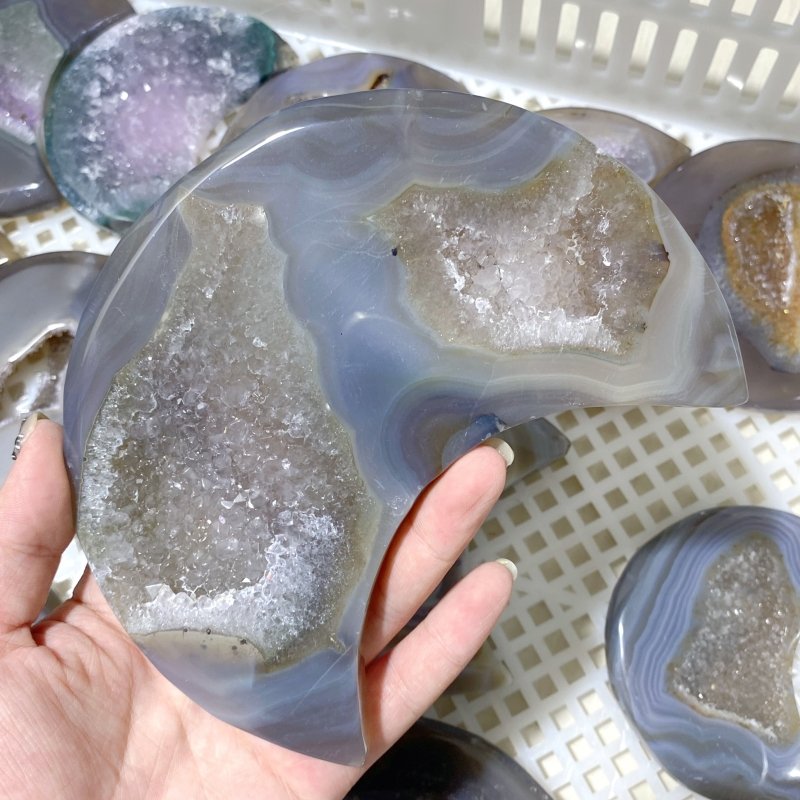 81 Pieces Large Geode Druzy Agate Moon Carving (Sea Freight Only) -Wholesale Crystals