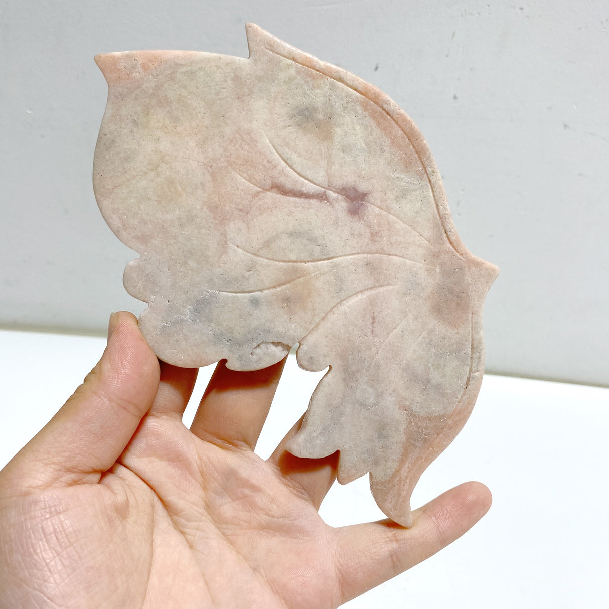 Pink Agate Butterfly Wing Carving With Stand