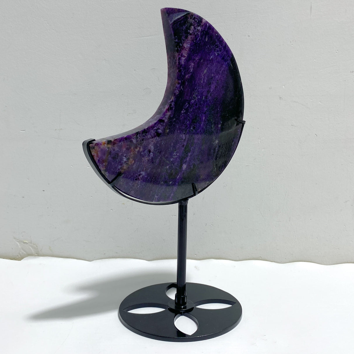 Large Charoite Moon Carving With Stand #16
