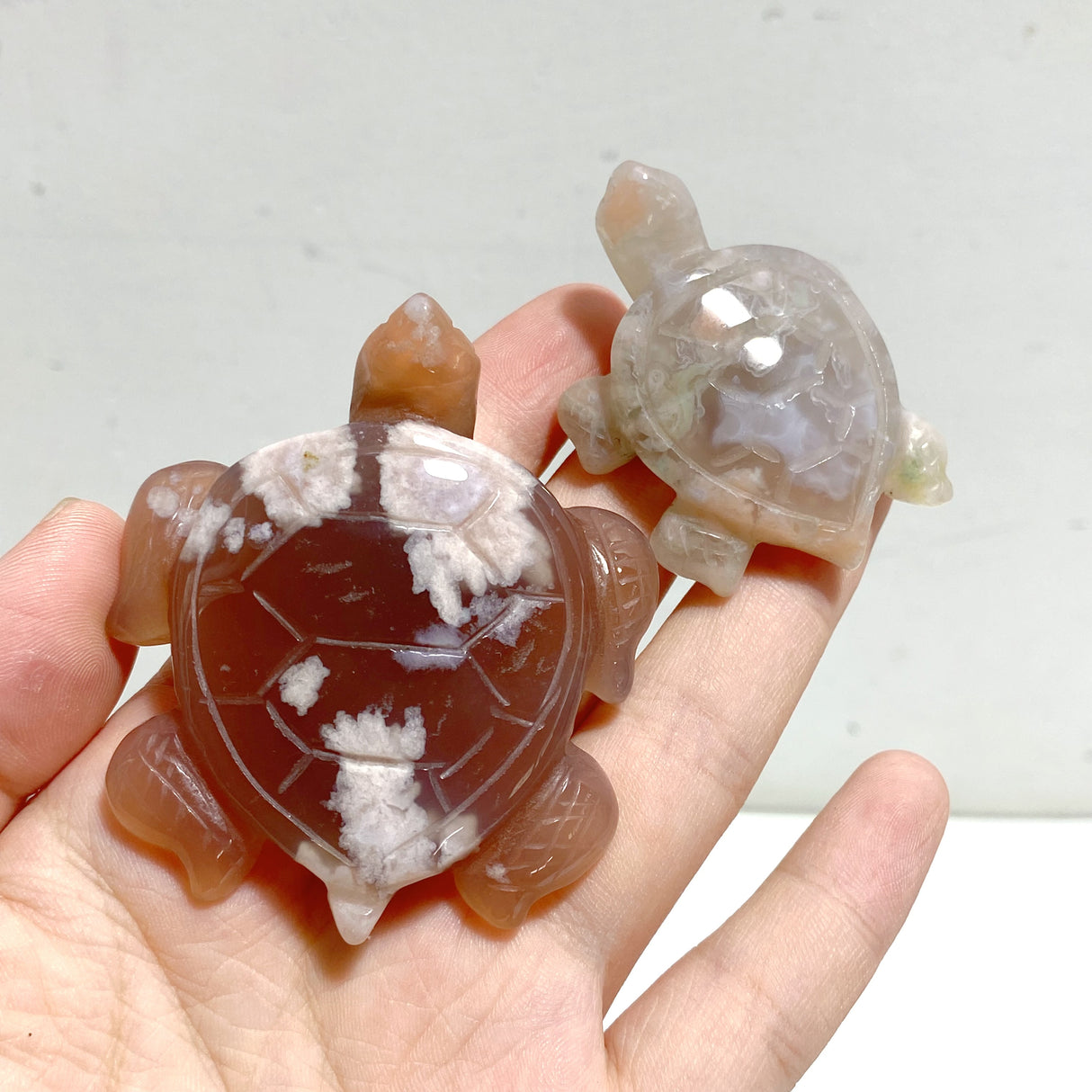 17 Pieces Sakura Flower Agate Sea Turtle Carving