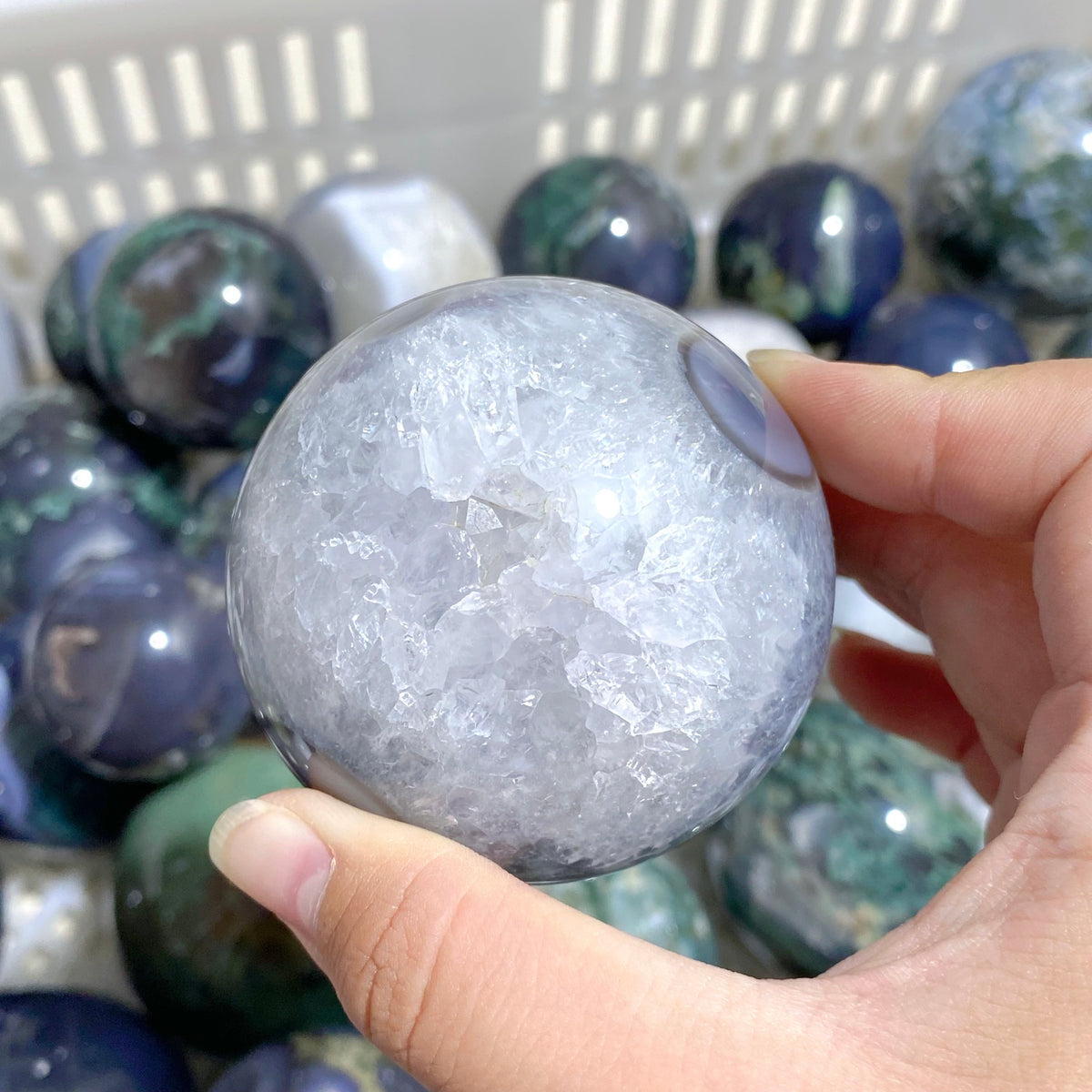 63 Pieces Beautiful Geode Druzy Moss Agate Spheres (Sea Freight Only)