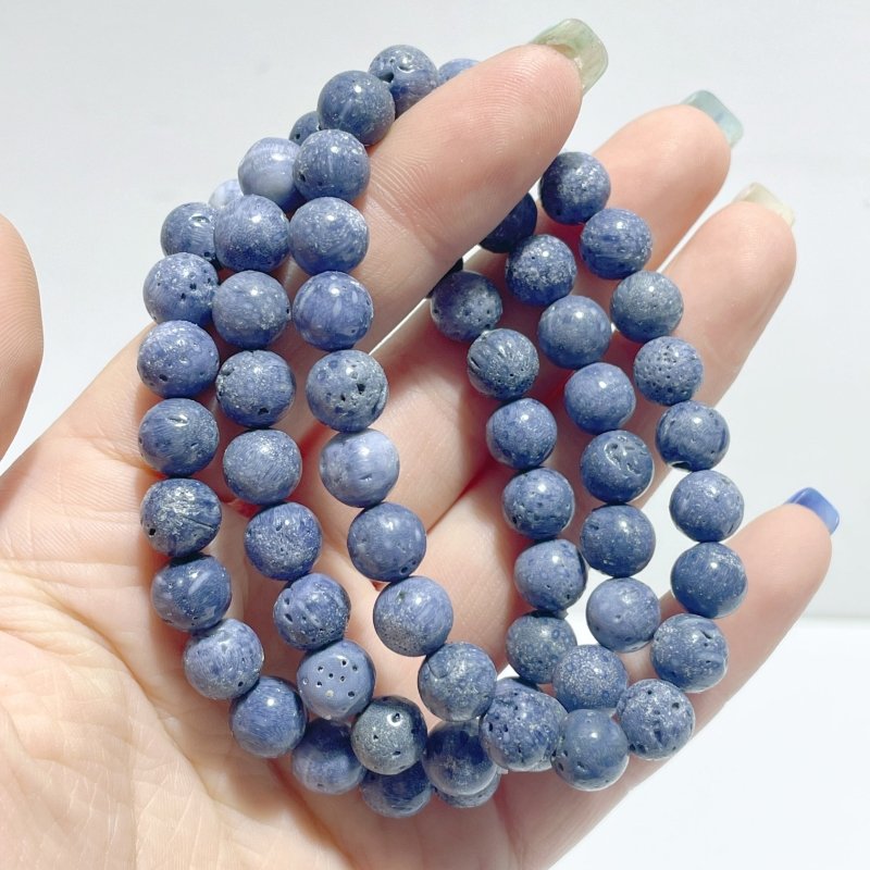 8mm Natural Blue Coral Bracelets Wholesale - Wholesale Crystals