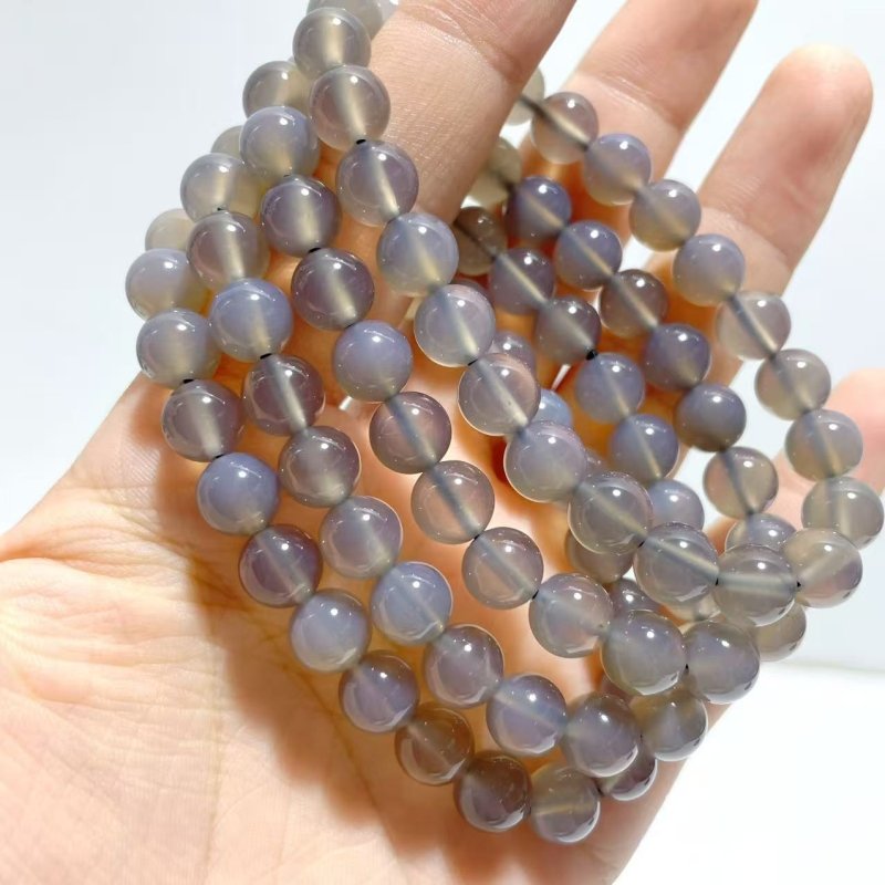 8mm White Agate Grey Agate Bracelets Wholesale - Wholesale Crystals
