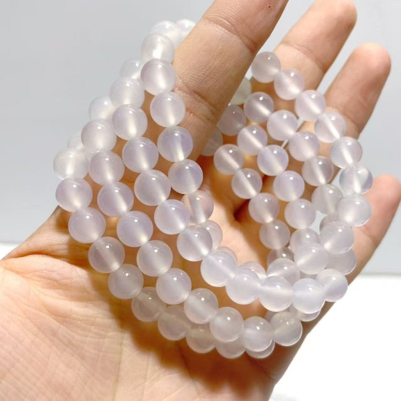 8mm White Agate Grey Agate Bracelets Wholesale - Wholesale Crystals