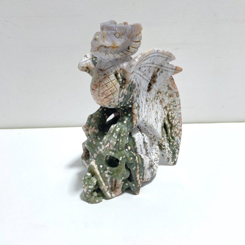 8th Vein Ocean Jasper Flying Dragon With Skull Carving - Wholesale Crystals