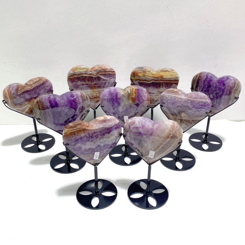 9 Pieces Amethyst Mixed Agate Heart With Stand - Wholesale Crystals