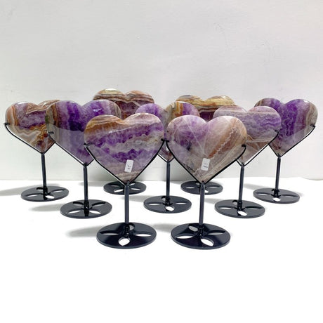 9 Pieces Amethyst Mixed Agate Heart With Stand - Wholesale Crystals