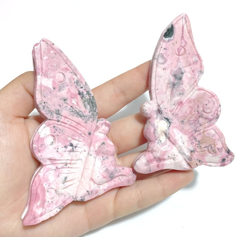 9 Pieces Beautiful Rhodochrosite Butterfly Fairy Carving - Wholesale Crystals