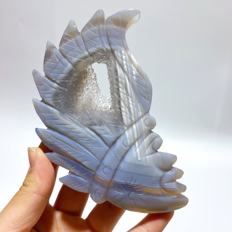 9 Pieces Geode Agate Druzy Indian Feathers Carving - Wholesale Crystals