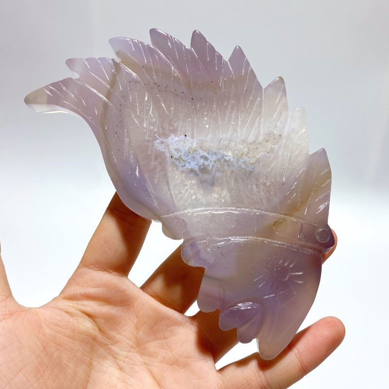 9 Pieces Geode Agate Druzy Indian Feathers Carving - Wholesale Crystals