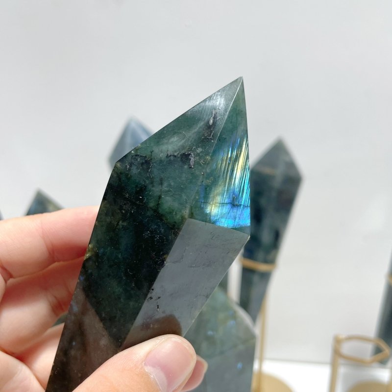 9 Pieces High Quality Labradorite Magic Scepter Wand Points With Stand - Wholesale Crystals