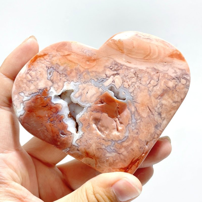 9 Pieces Pink Agate Heart With Stand - Wholesale Crystals