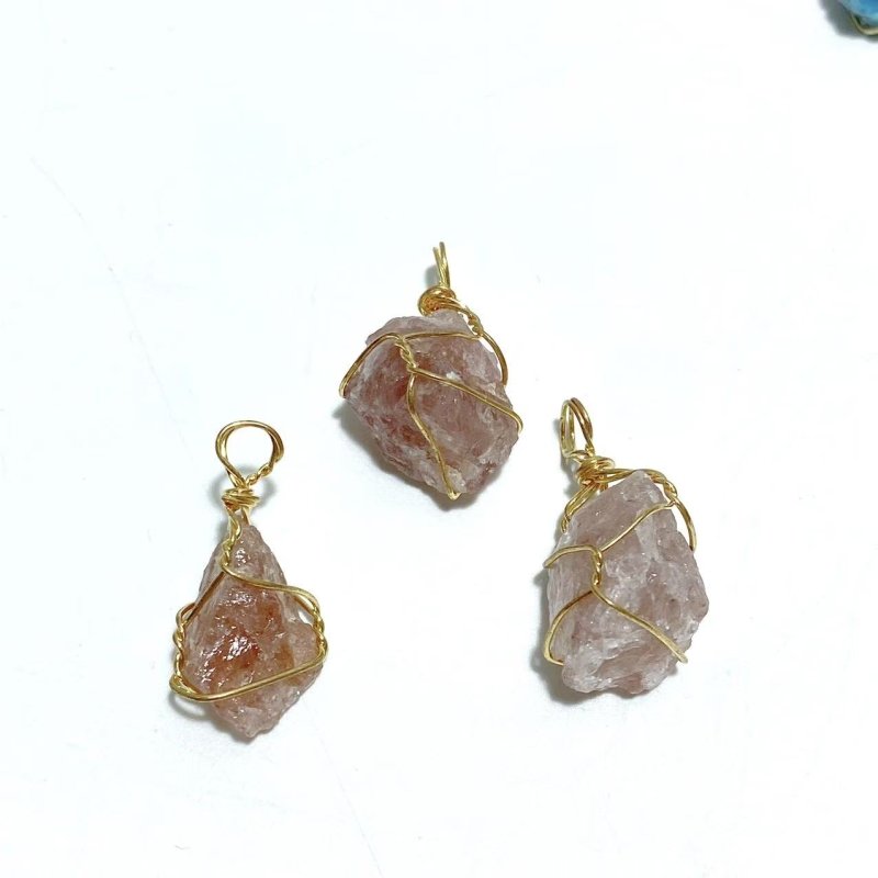 9 Types Raw Stone Crystal Pendants Wholesale Rose Quartz Chevron Amethyst Sunstone - Wholesale Crystals