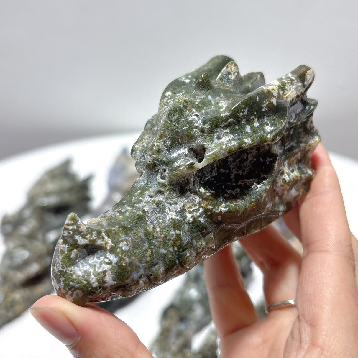 11 Pieces Large Colorful Moss Agate Dragon Head Carving