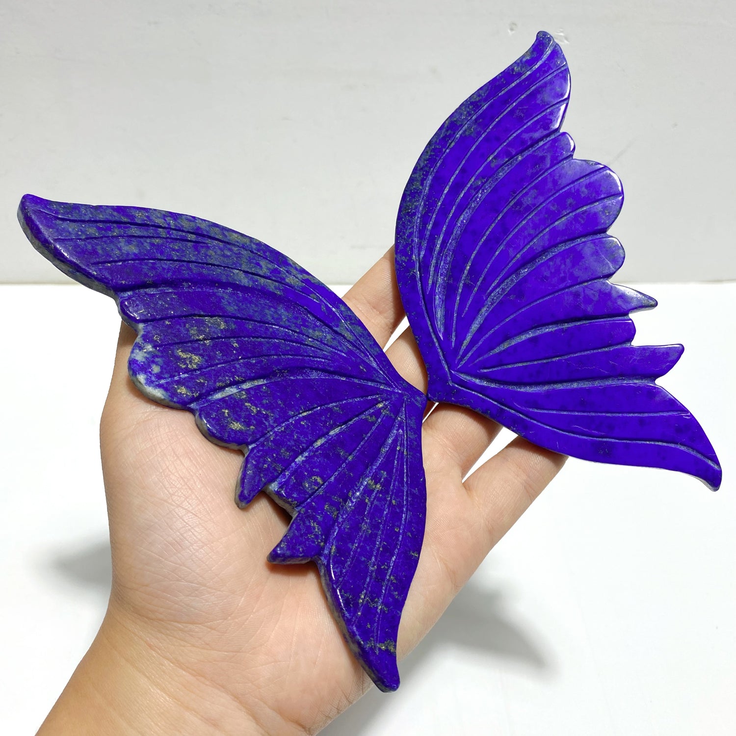 4 Pairs Lapis Lazuli Butterfly Wing Carving With Stand