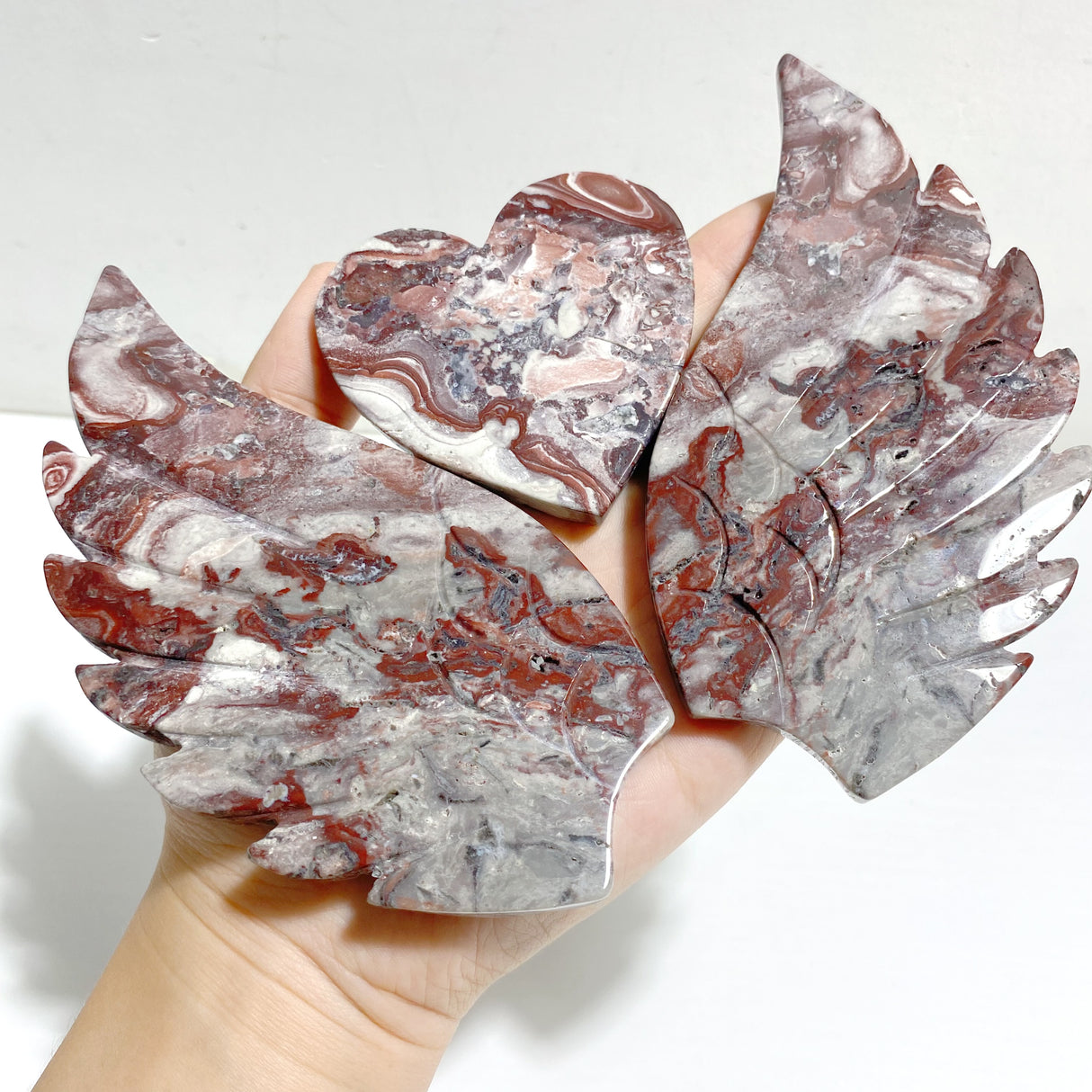 Morocco Agate Heart Wing Carving With Stand