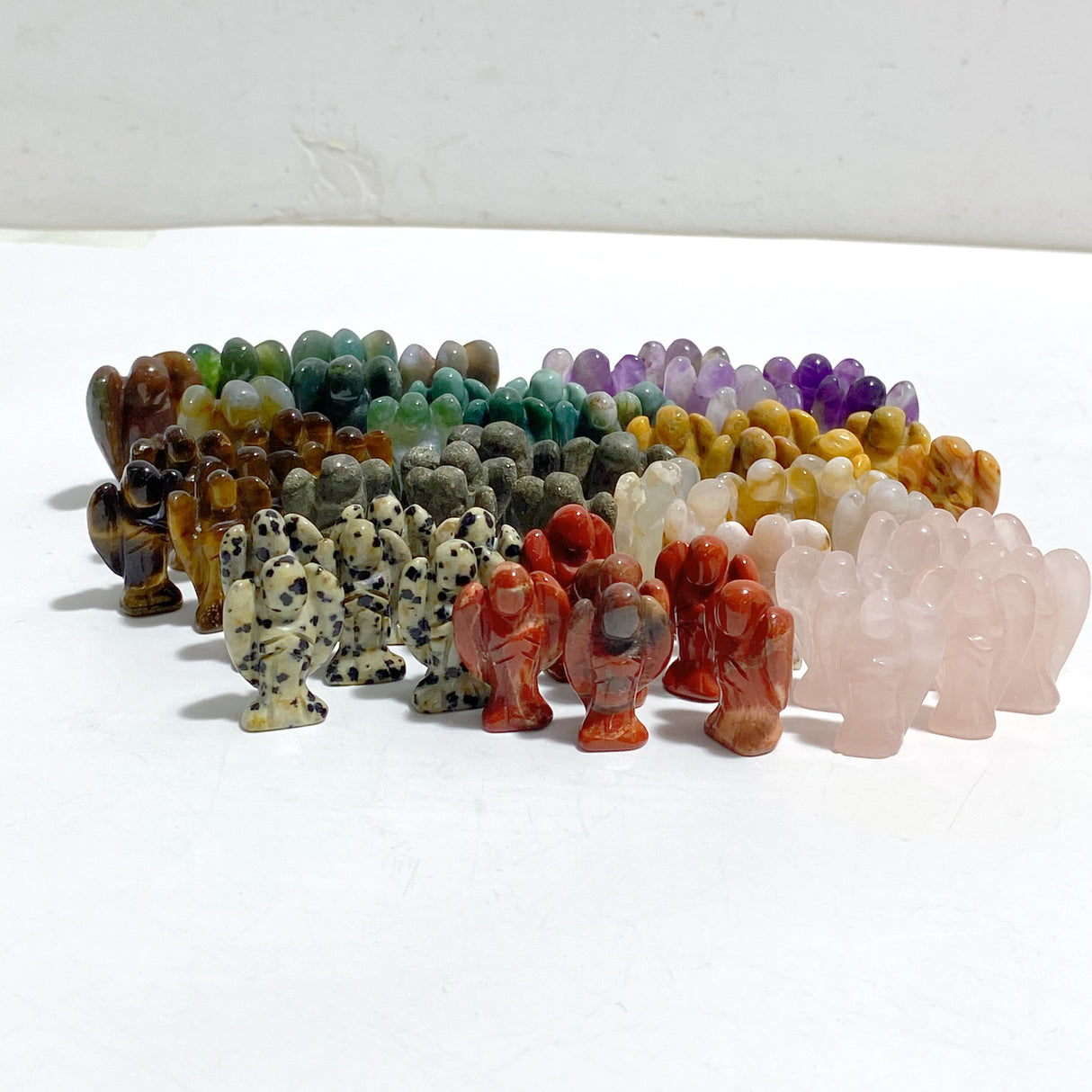 10 Types Mini Angel Carving Rose Quartz Moss Agate