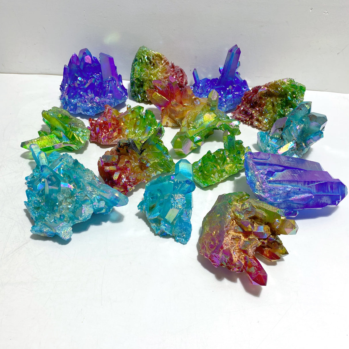 14 Pieces Aura Colorful Clear Quartz Cluster