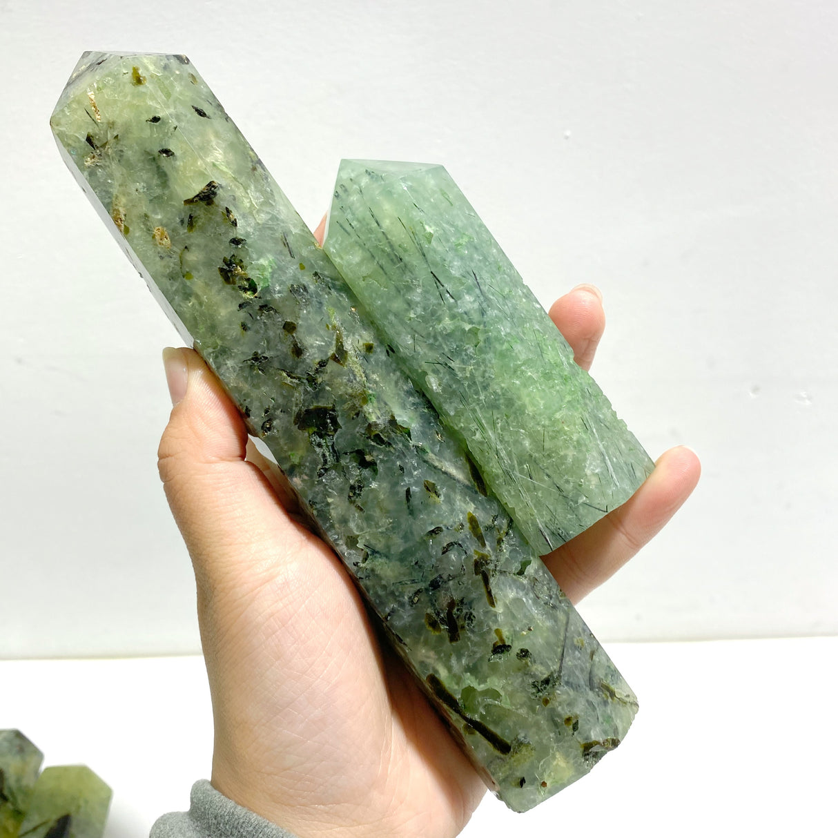 11 Pieces Large Green Prehnite Stone Tower