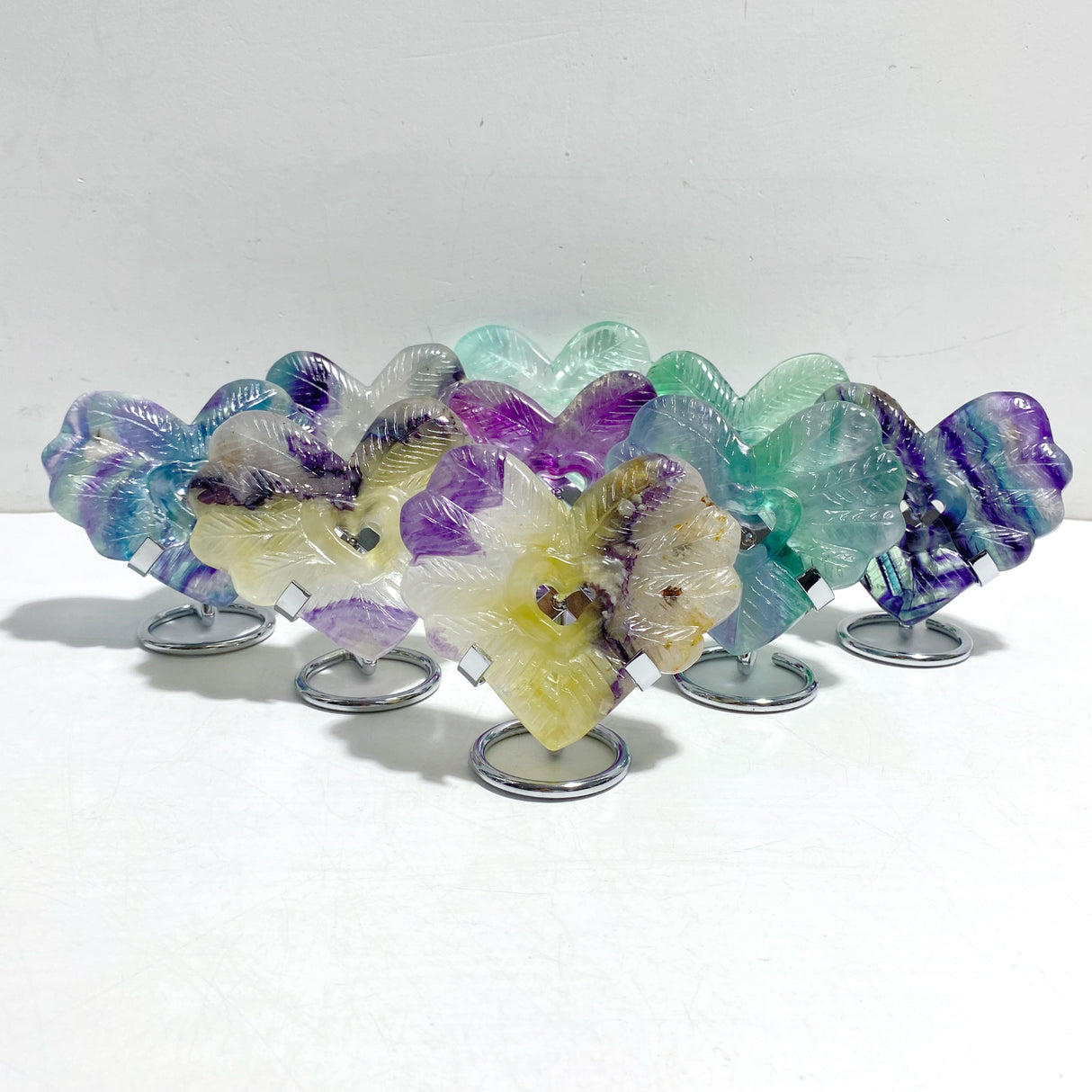9 Pieces Rainbow Fluorite Heart With Stand