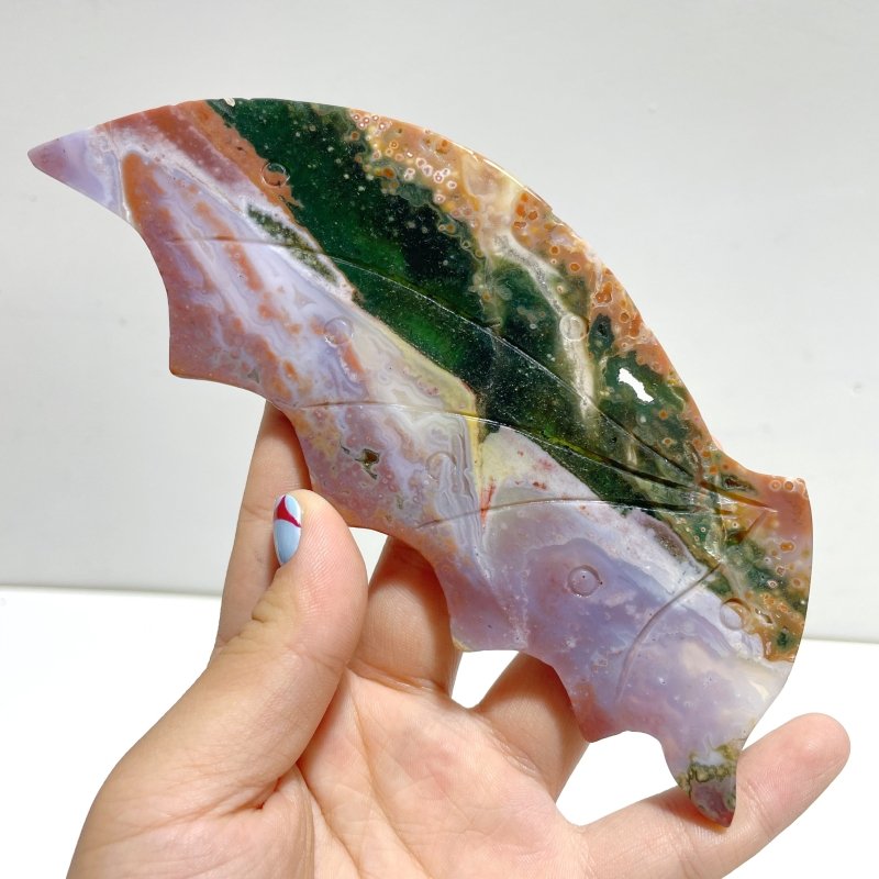 Beautiful 8th Vein Ocean Jasper Flying Dragon Wing Carving With Stand - Wholesale Crystals