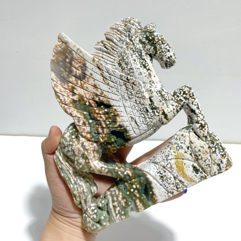 Beautiful 8th Vein Ocean Jasper Unicorn/Pegasus Carving - Wholesale Crystals