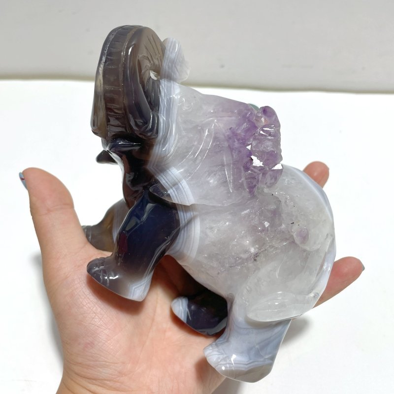 Beautiful Amethyst Mixed Geode Agate Druzy Elephant Animal Carving A06 - Wholesale Crystals