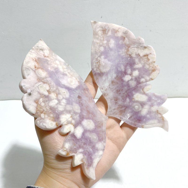 Beautiful Amethyst Mixed Sakura Flower Agate Butterfly Wing Carving With Stand - Wholesale Crystals