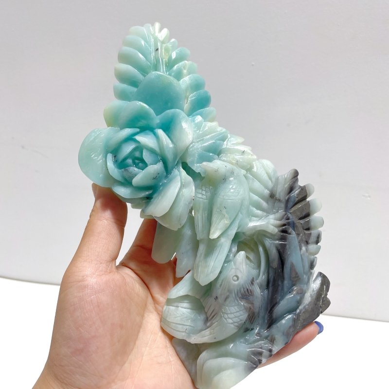 Beautiful Caribbean Calcite Mixed Pyrite Birds&Flower Carving - Wholesale Crystals