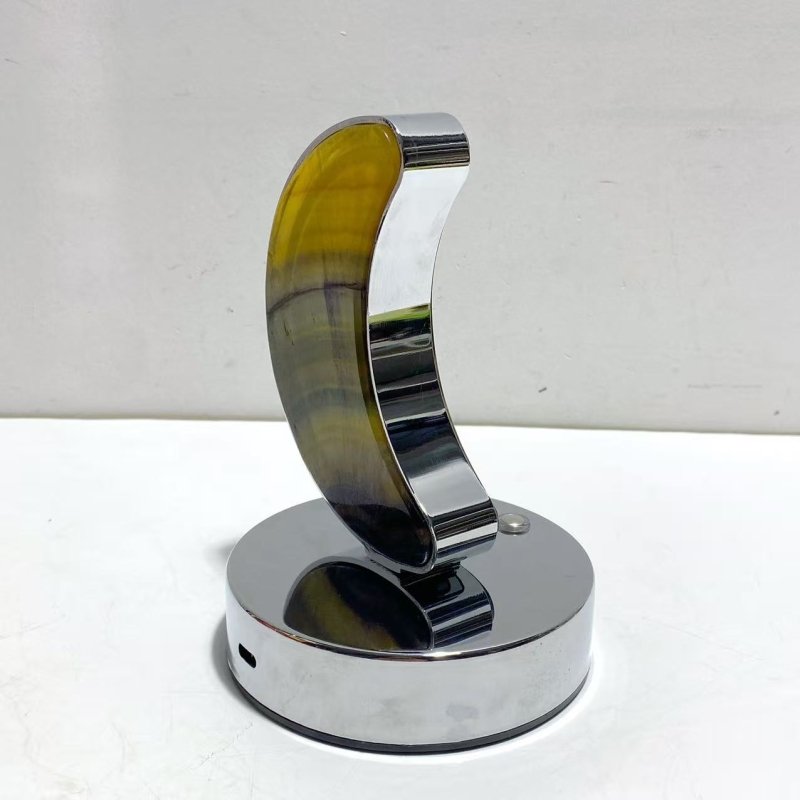 Beautiful Fluorite LED Table Lamp Moon Shape - Wholesale Crystals