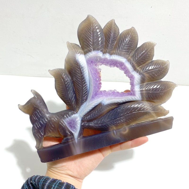 Beautiful Geode Druzy Agate Nine - tailed Fox Carving 4 - Wholesale Crystals
