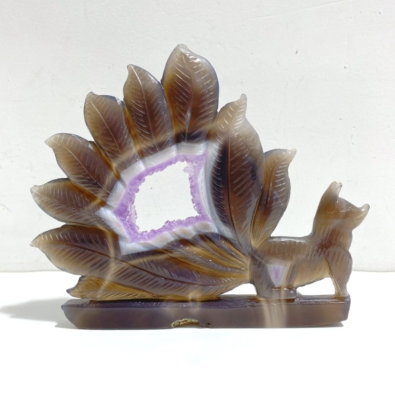 Beautiful Geode Druzy Agate Nine - tailed Fox Carving 4 - Wholesale Crystals