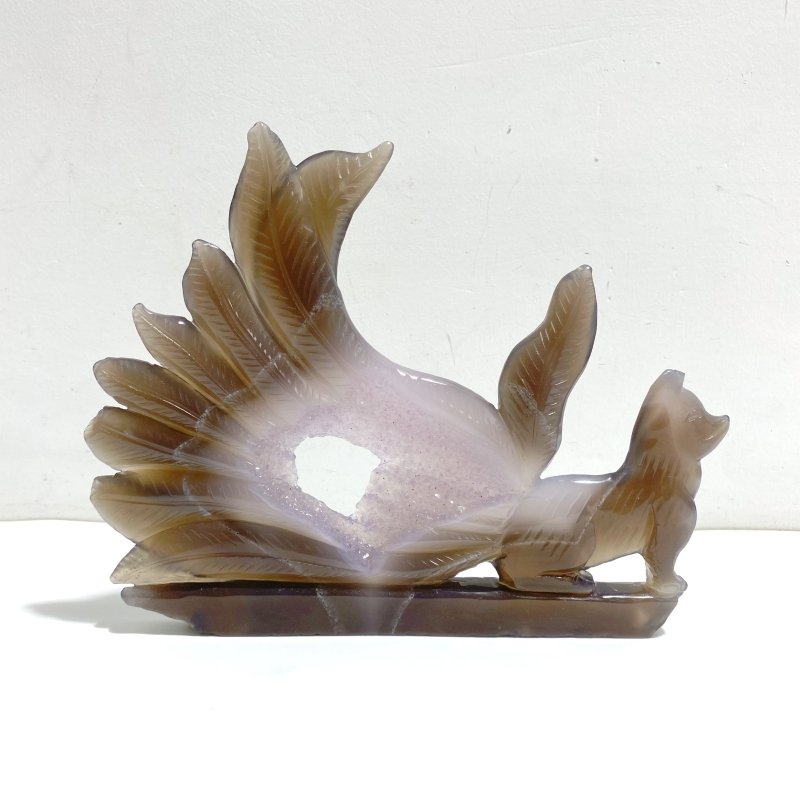 Beautiful Geode Druzy Agate Nine - tailed Fox Carving 5 - Wholesale Crystals