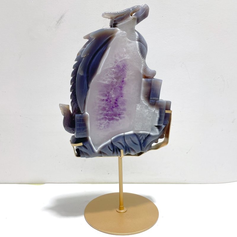 Beautiful Large Amethyst Mixed Geode Agate Flying Dragon Castle Carving With Stand - Wholesale Crystals