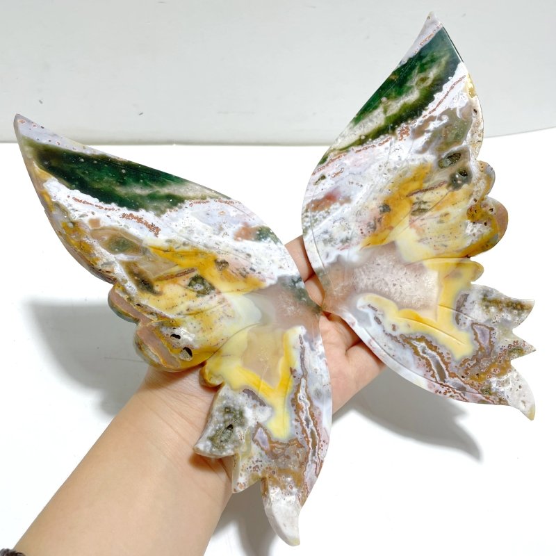 Beautiful Ocean Jasper Butterfly Wing Carving With Stand - Wholesale Crystals