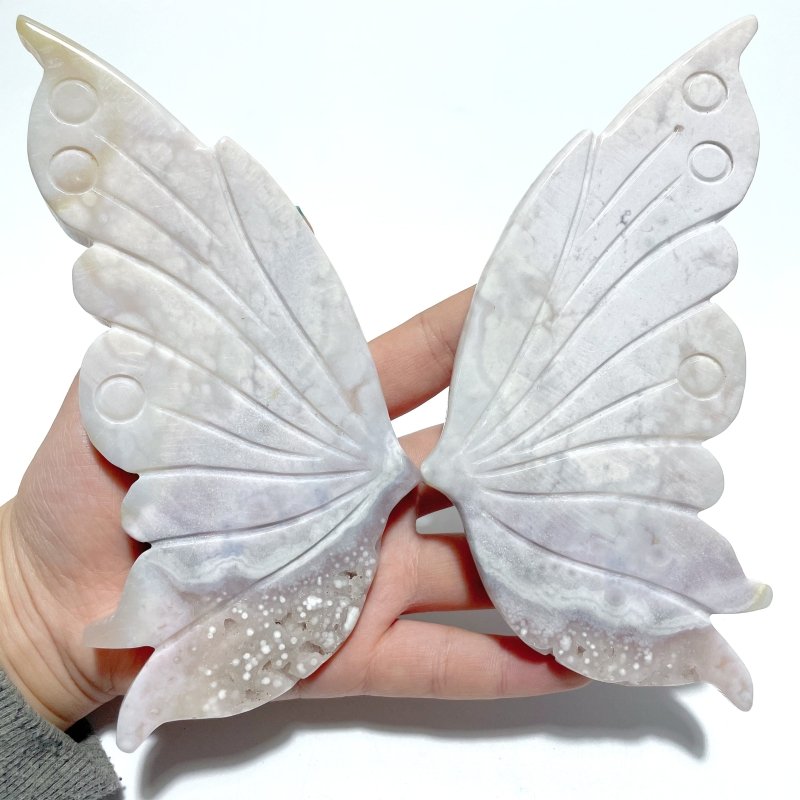 Beautiful Pink Agate Butterfly Wing Carving With Stand - Wholesale Crystals