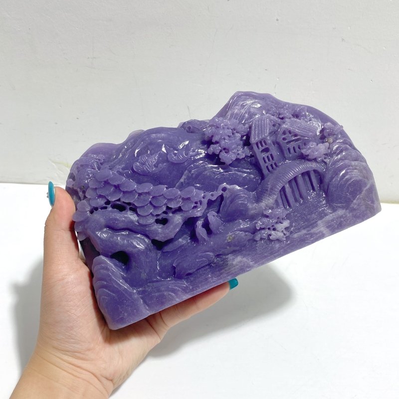 Beautiful Purple Jade Landscape Pavilion Carving 2 - Wholesale Crystals