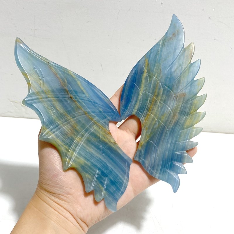 Blue Onyx Demon And Angel Wing Carving With Stand - Wholesale Crystals