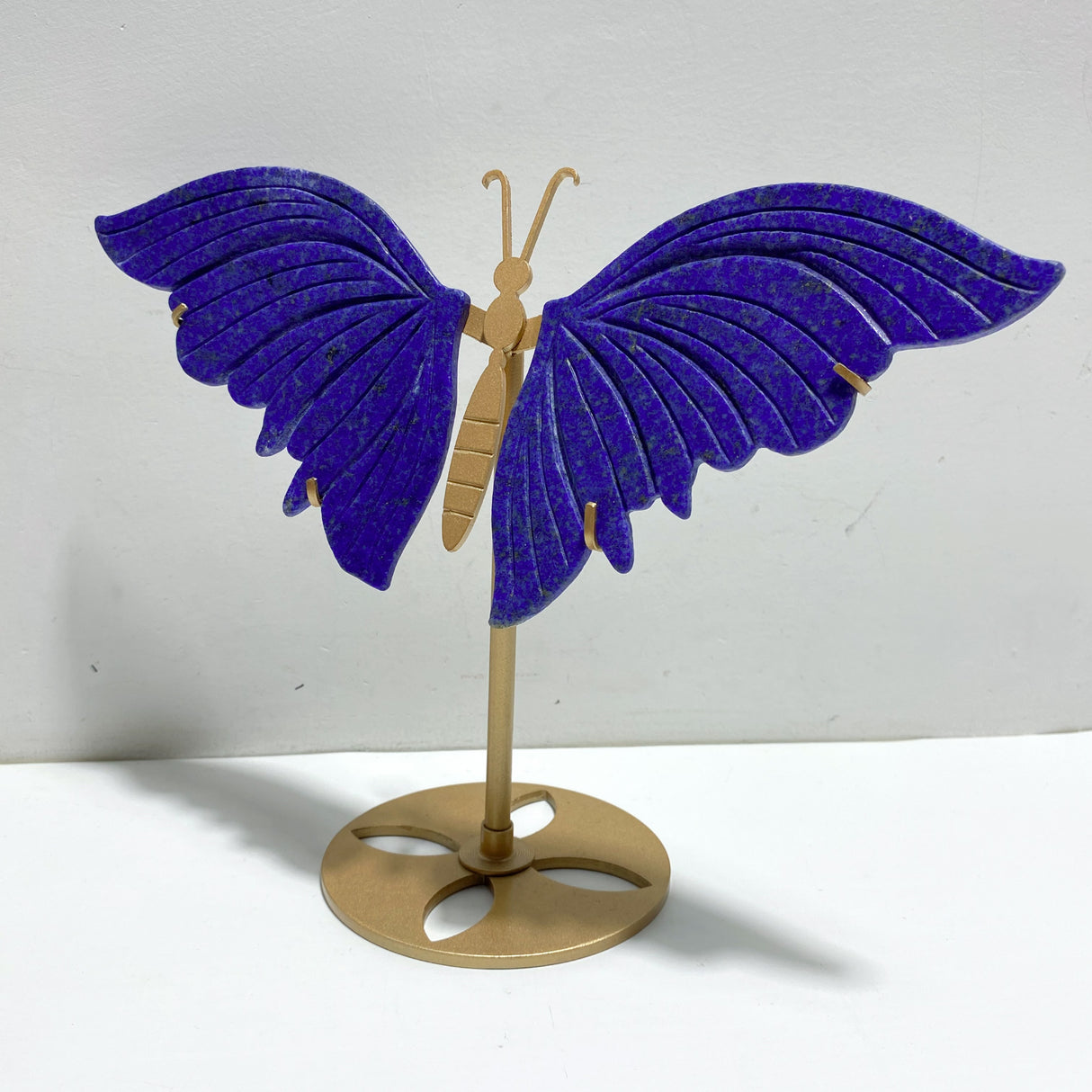 4 Pairs Lapis Lazuli Butterfly Wing Carving With Stand