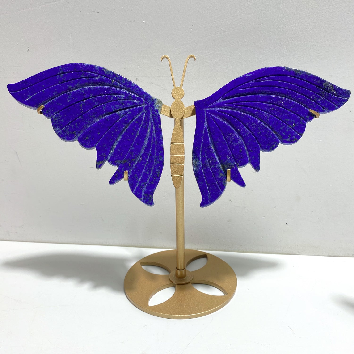 4 Pairs Lapis Lazuli Butterfly Wing Carving With Stand