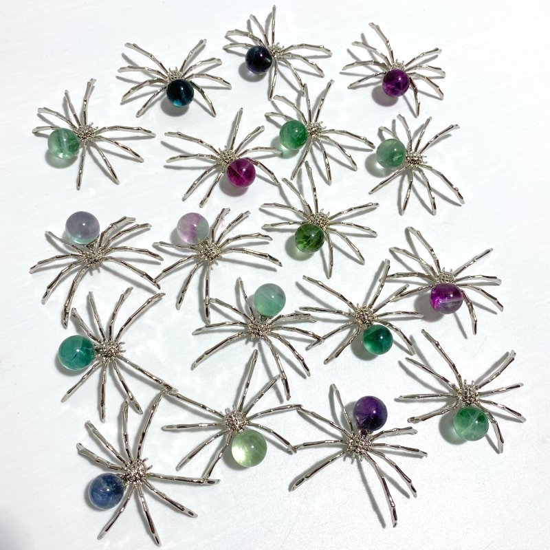 Colorful Fluorite Sphere Spider Ornament Handmade Alloy Spider DIY Wholesale - Wholesale Crystals
