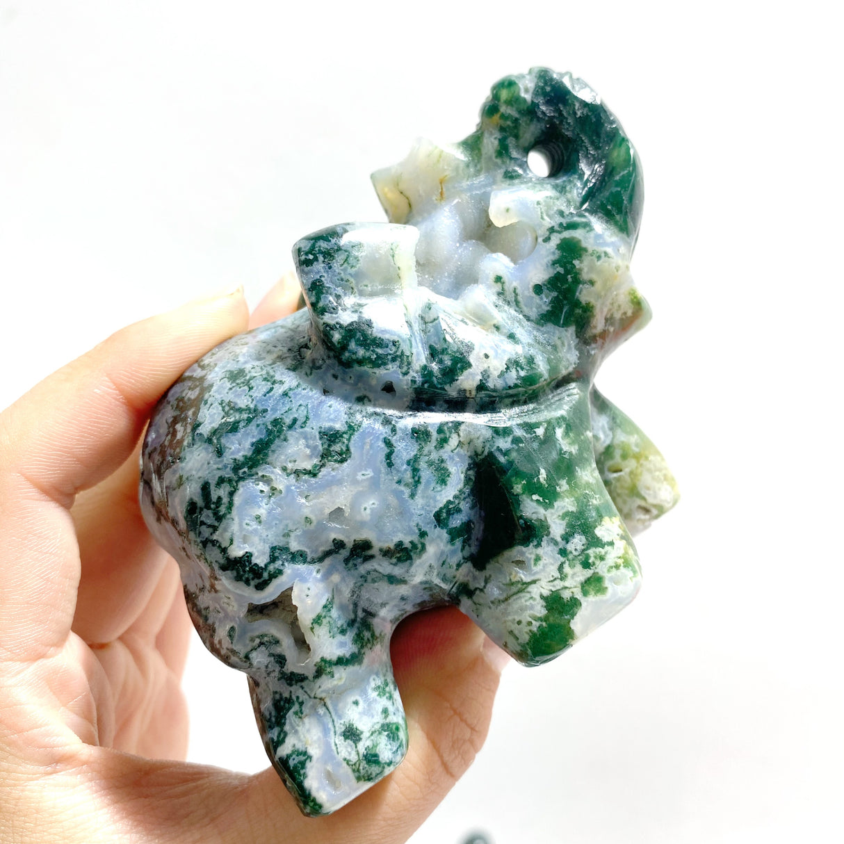 11 Pieces Moss Agate Elephant Carving
