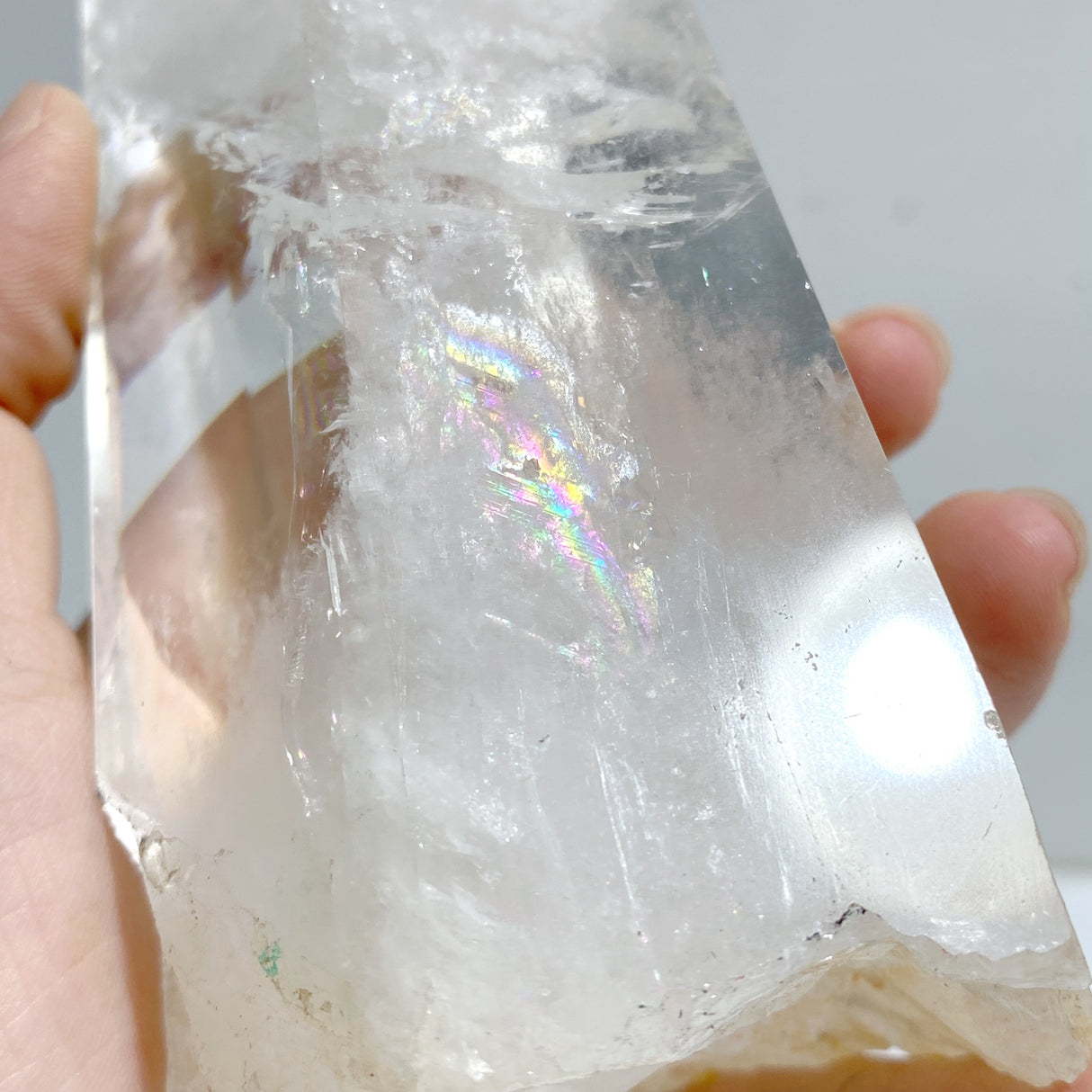 Large Clear Quartz Point Raw Bottom With Stand