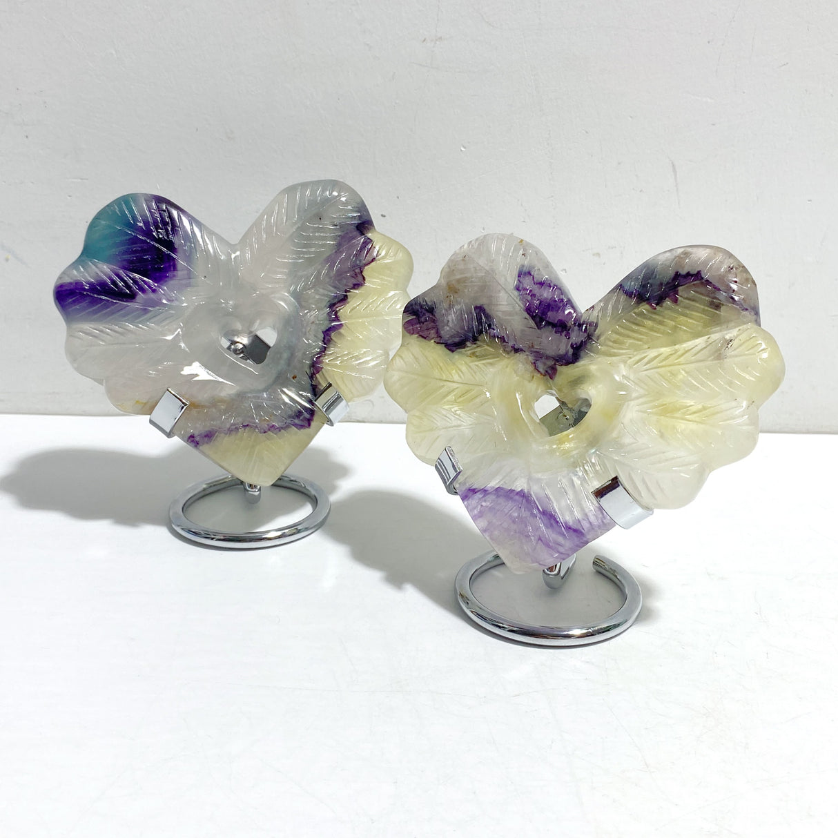 9 Pieces Rainbow Fluorite Heart With Stand