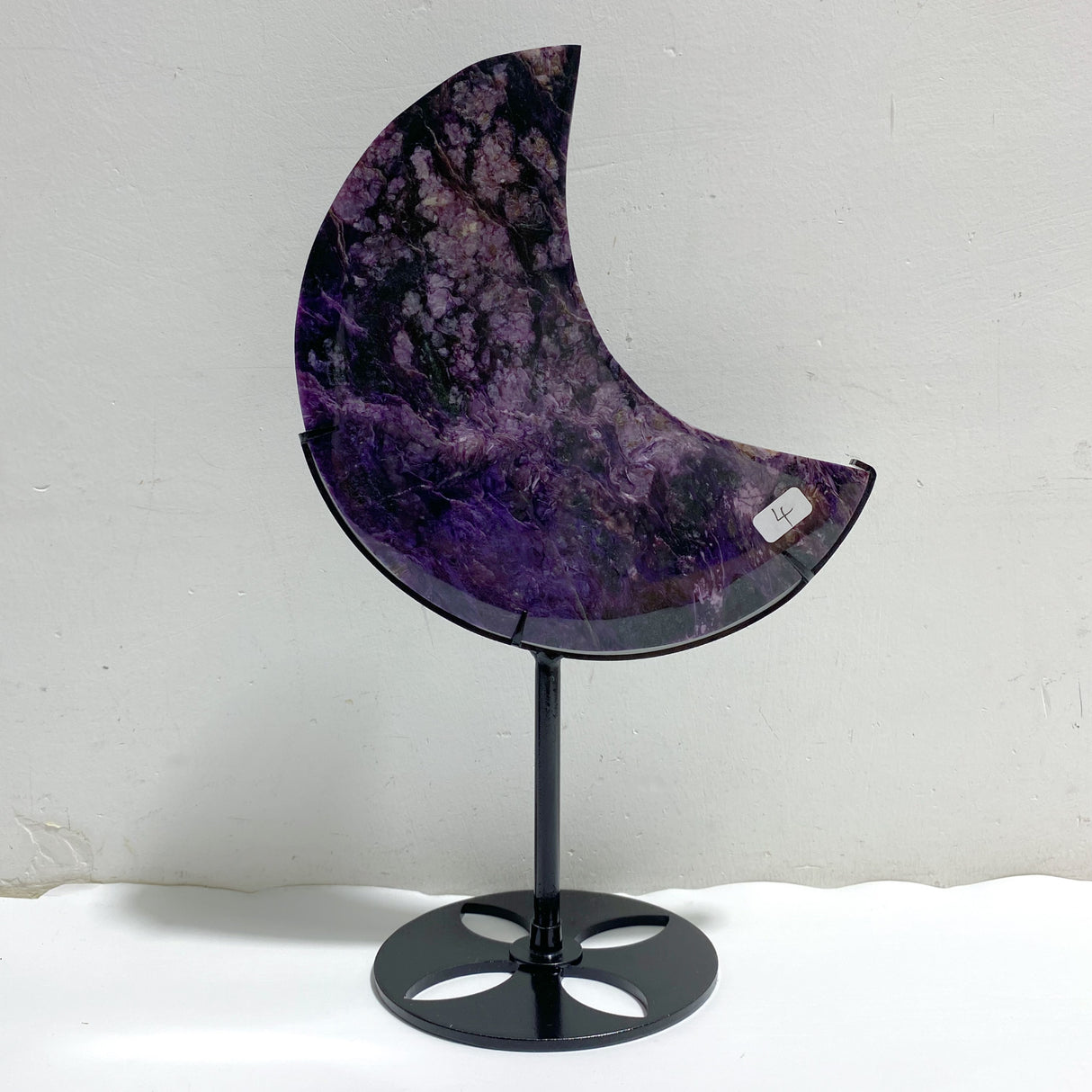 Large Charoite Moon Carving With Stand #4