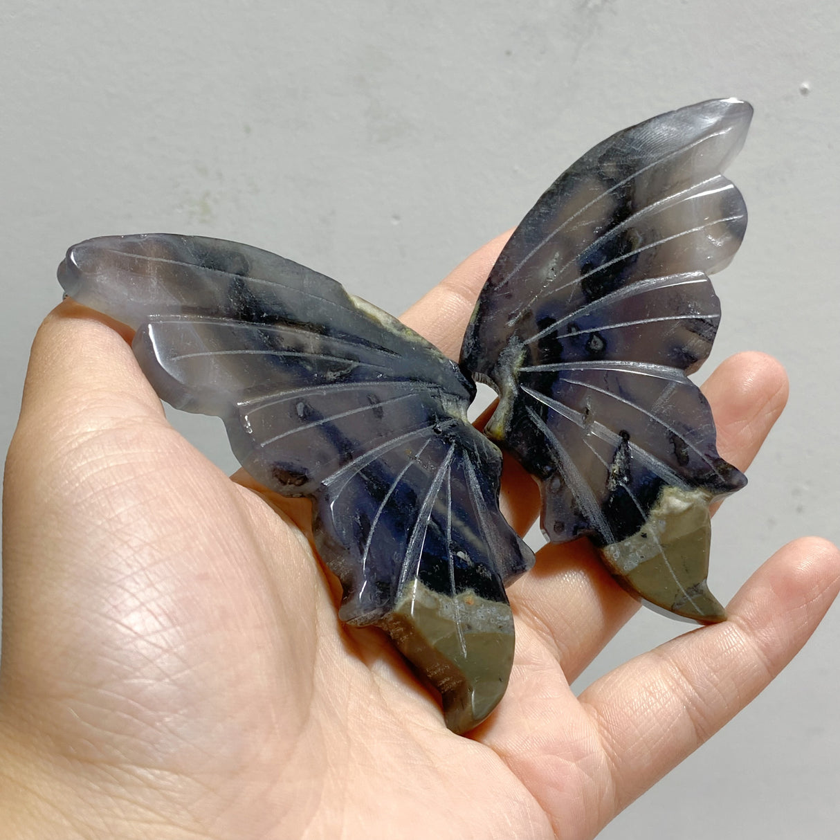 Volcano Agate Butterfly Wing Carving With Stand Wholesale (UV-Reactive)
