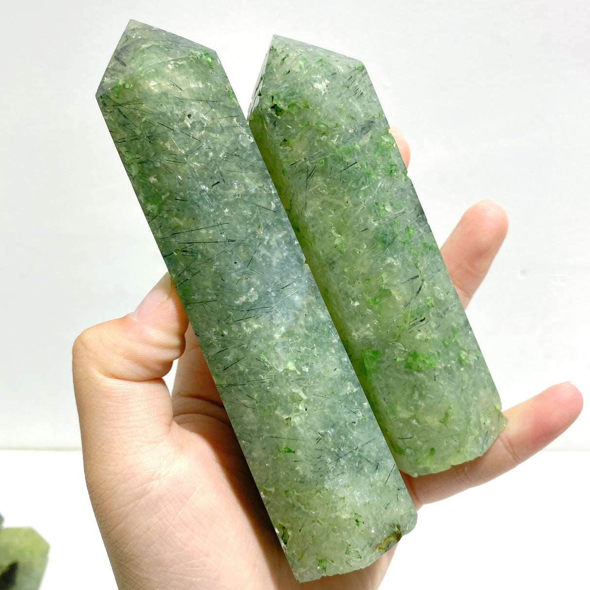 11 Pieces Large Green Prehnite Stone Tower