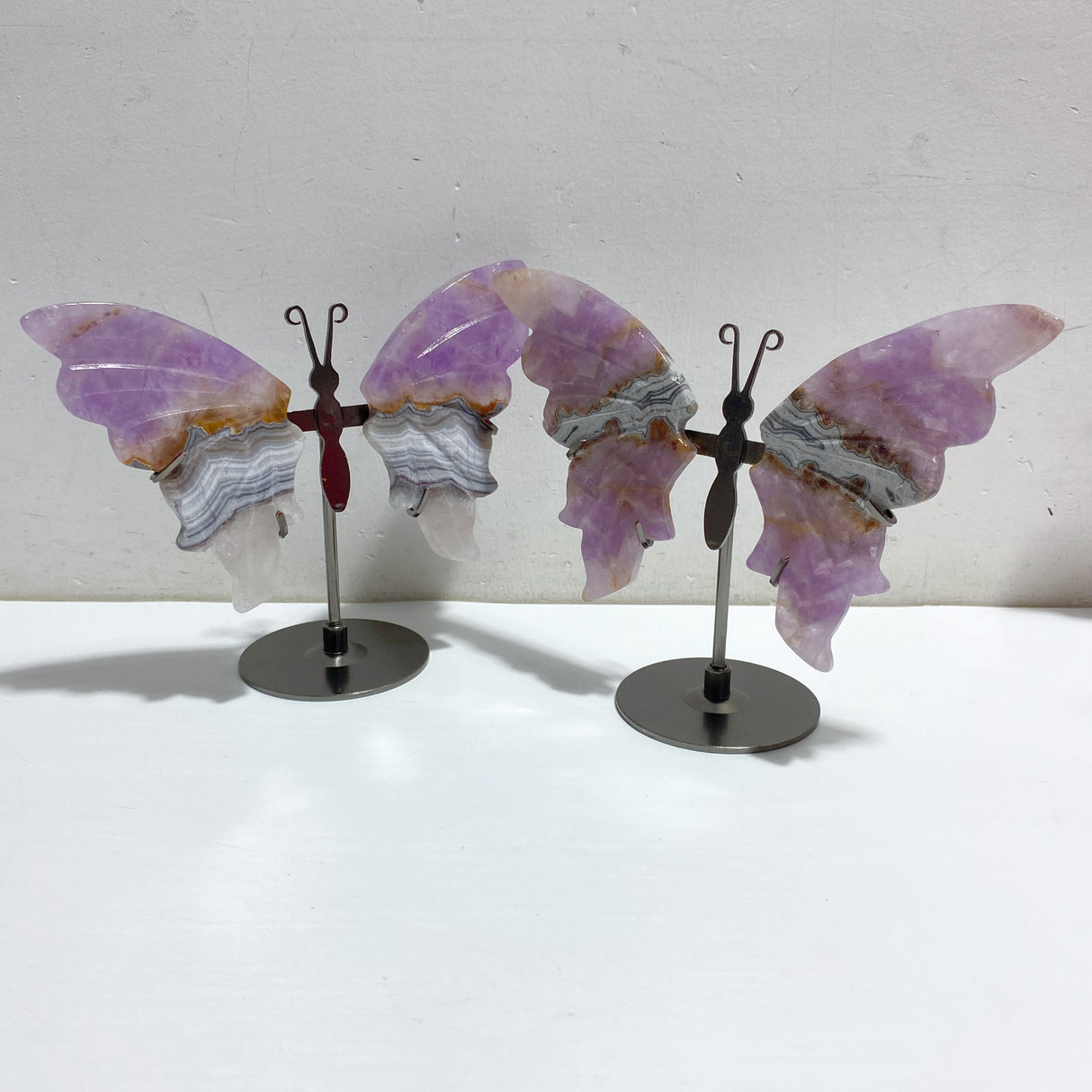 Amethyst Mixed Stripe Agate Butterfly Wing Carving With Stand Wholesale