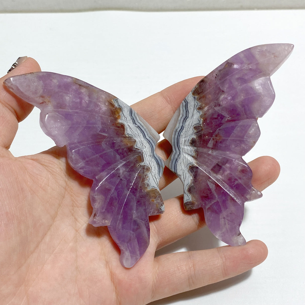 Amethyst Mixed Stripe Agate Butterfly Wing Carving With Stand Wholesale