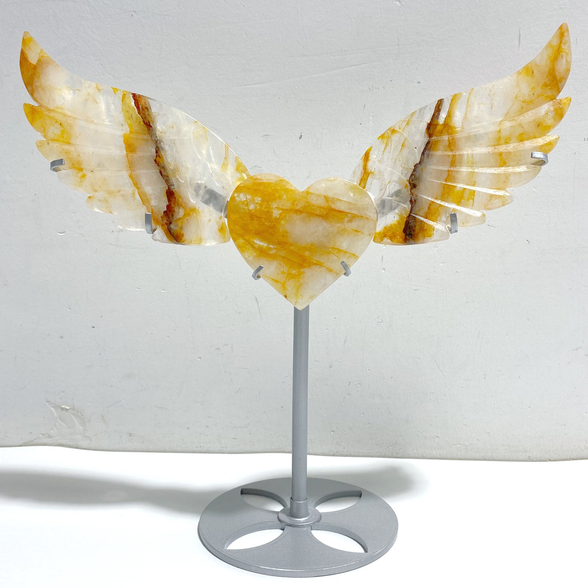 Golden Hematoid Quartz Heart Wing Carving With Stand Fire Quartz